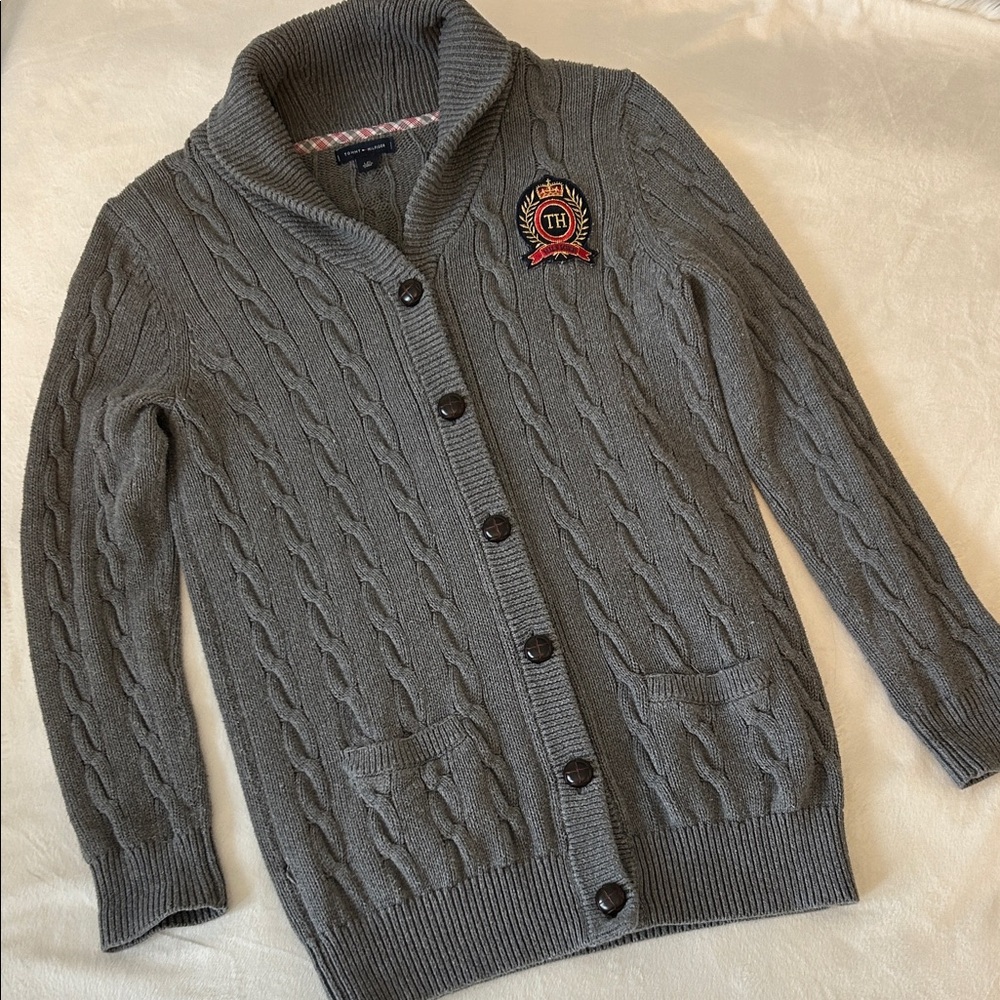 Tommy Hilfiger Charcoal Gray Cable Knit Shawl Collar Cardigan L
